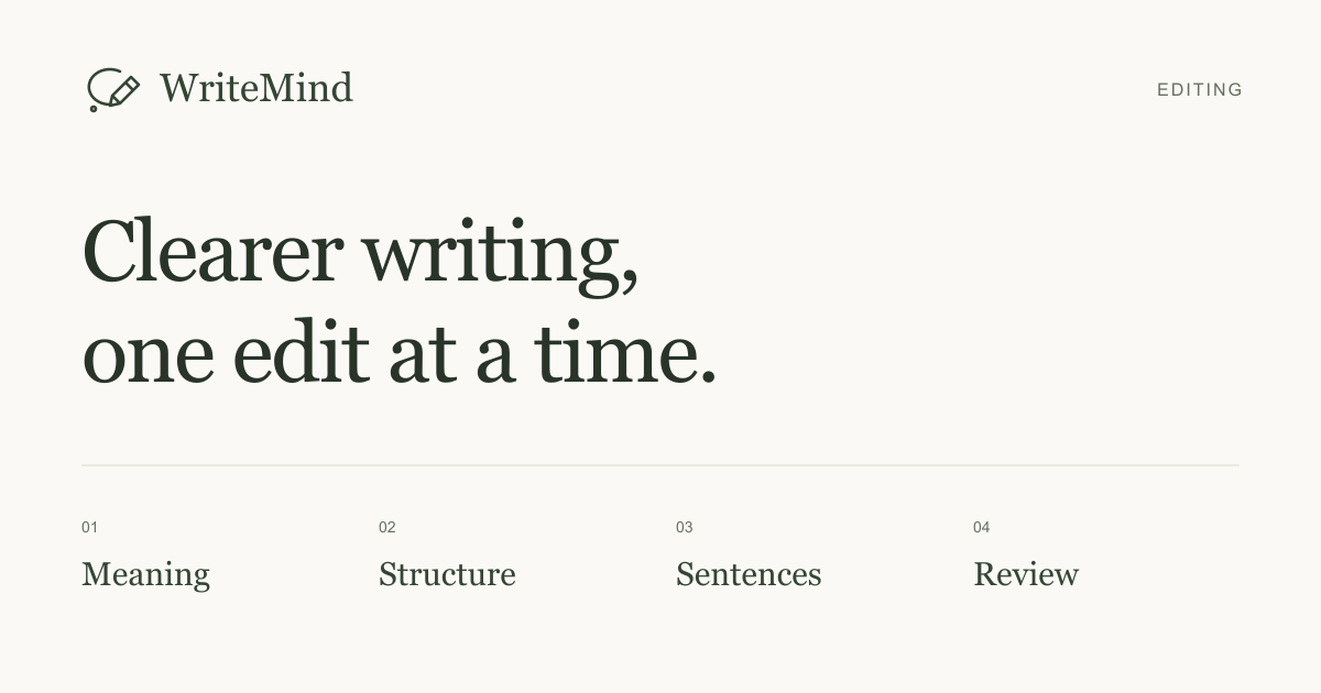 Meaning, structure, sentences, review: four parts of a readability editing pass.