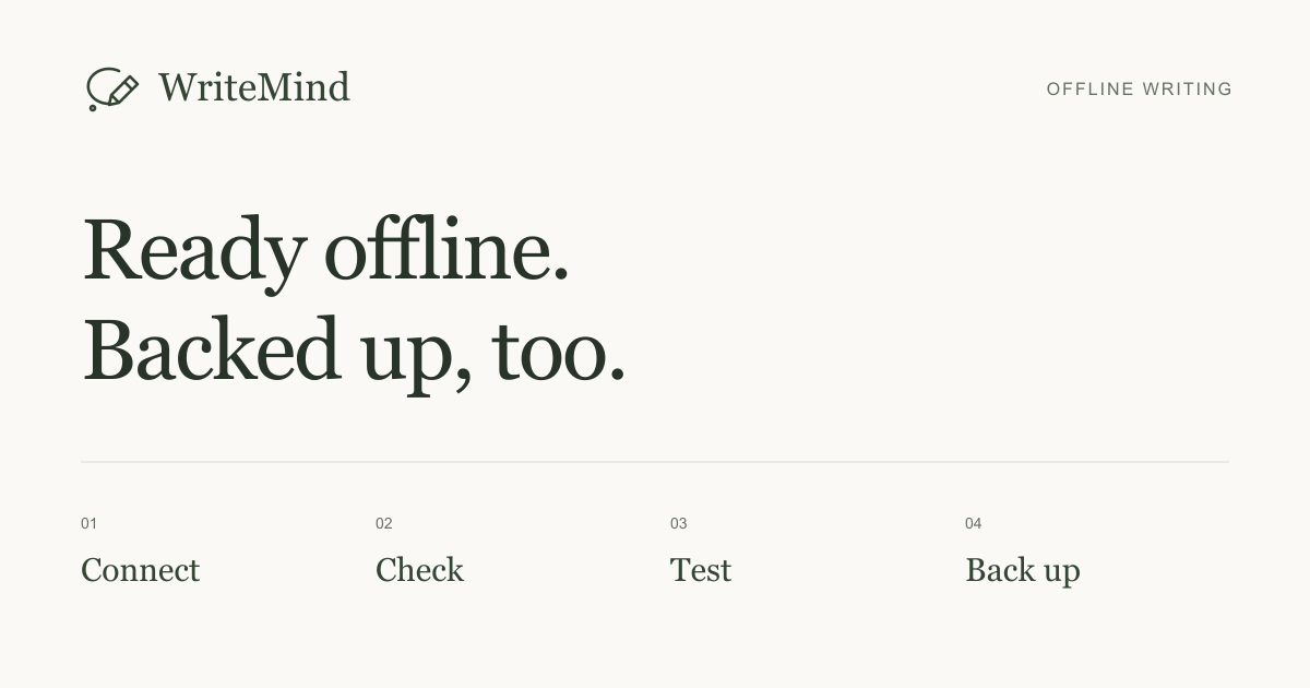 Connect, check, test, back up: prepare your writing app before going offline.